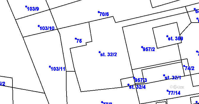 Parcela st. 32/2 v KÚ Brozany nad Labem, Katastrální mapa