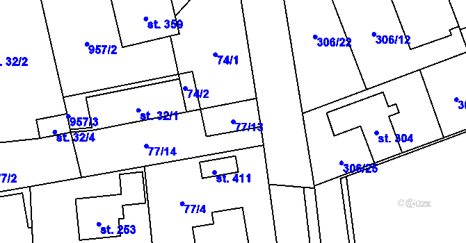 Parcela st. 77/13 v KÚ Brozany nad Labem, Katastrální mapa