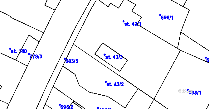Parcela st. 43/3 v KÚ Brozany nad Labem, Katastrální mapa