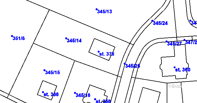 Parcela st. 376 v KÚ Brozany nad Labem, Katastrální mapa
