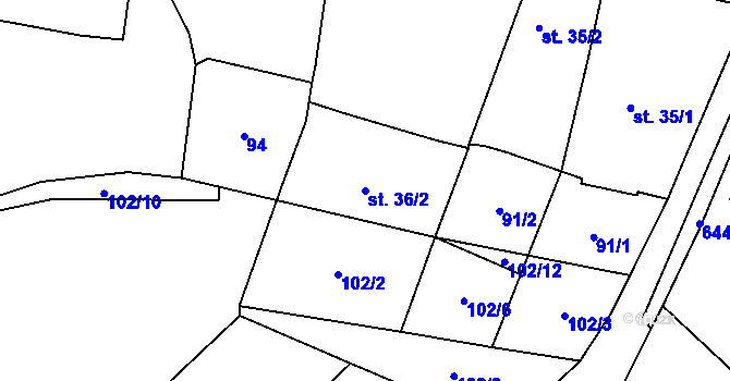 Parcela st. 36/2 v KÚ Brozany nad Labem, Katastrální mapa