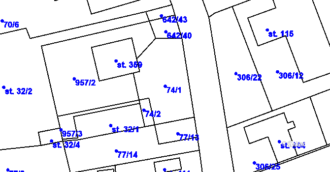 Parcela st. 74/1 v KÚ Brozany nad Labem, Katastrální mapa