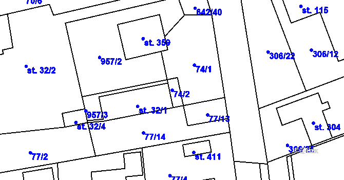 Parcela st. 74/2 v KÚ Brozany nad Labem, Katastrální mapa