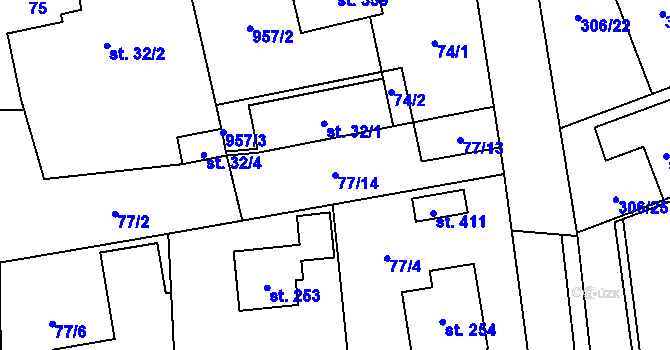 Parcela st. 77/14 v KÚ Brozany nad Labem, Katastrální mapa