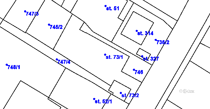 Parcela st. 73/1 v KÚ Brozany nad Labem, Katastrální mapa