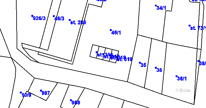 Parcela st. 317 v KÚ Staré Hradiště, Katastrální mapa