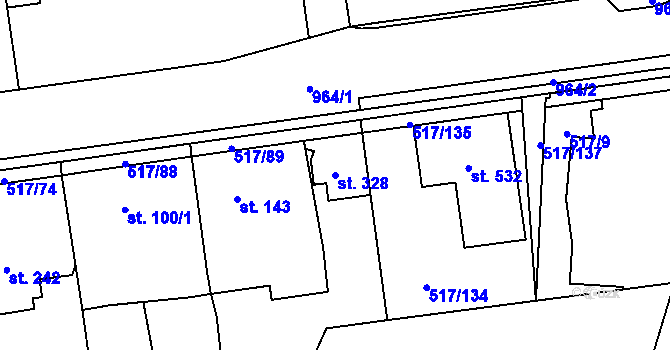 Parcela st. 328 v KÚ Staré Hradiště, Katastrální mapa