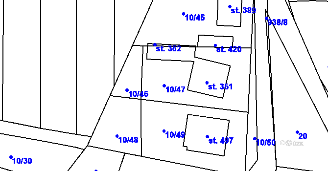 Parcela st. 10/47 v KÚ Staré Hradiště, Katastrální mapa
