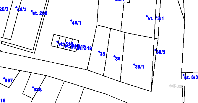 Parcela st. 35 v KÚ Staré Hradiště, Katastrální mapa