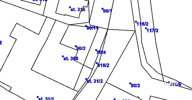 Parcela st. 90/4 v KÚ Staré Hradiště, Katastrální mapa