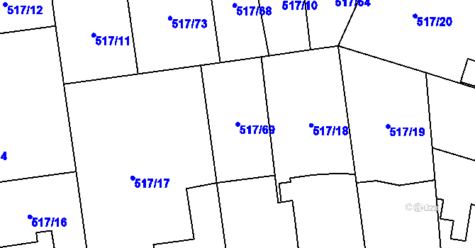 Parcela st. 517/69 v KÚ Staré Hradiště, Katastrální mapa
