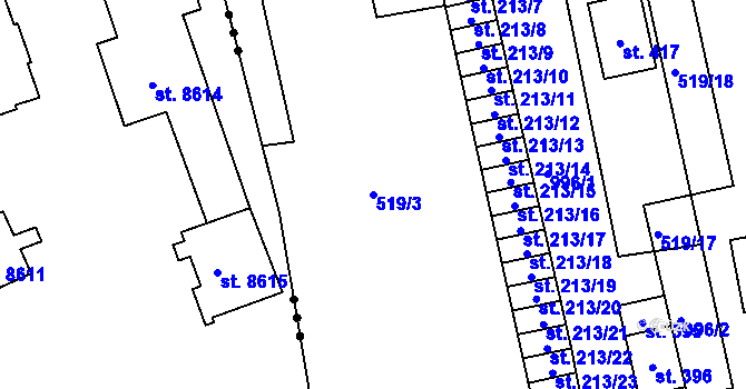 Parcela st. 519/3 v KÚ Staré Hradiště, Katastrální mapa