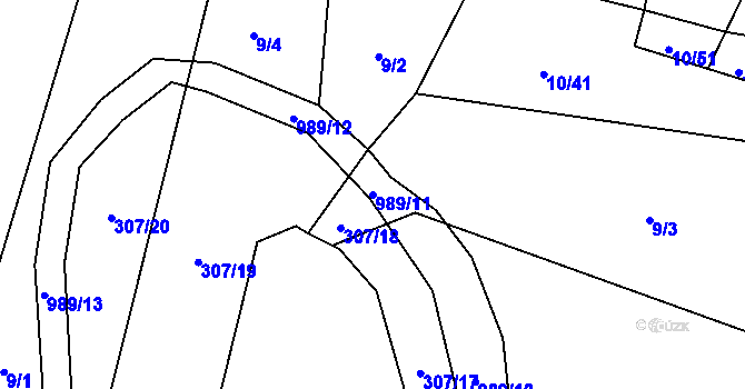 Parcela st. 989/11 v KÚ Staré Hradiště, Katastrální mapa