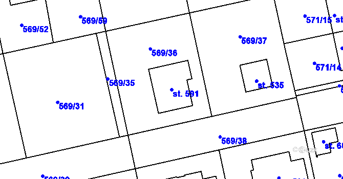 Parcela st. 591 v KÚ Staré Hradiště, Katastrální mapa