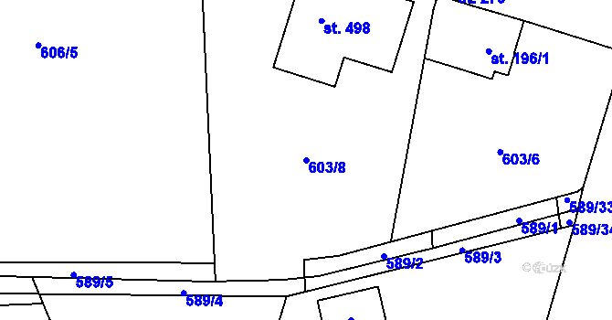 Parcela st. 603/8 v KÚ Staré Hradiště, Katastrální mapa