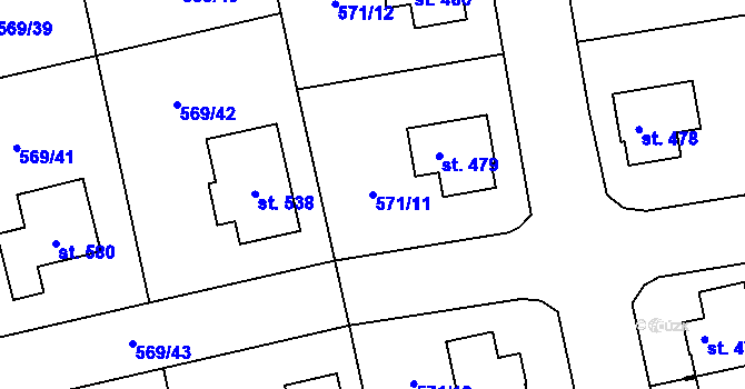 Parcela st. 571/11 v KÚ Staré Hradiště, Katastrální mapa
