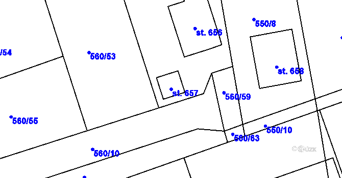 Parcela st. 657 v KÚ Staré Hradiště, Katastrální mapa