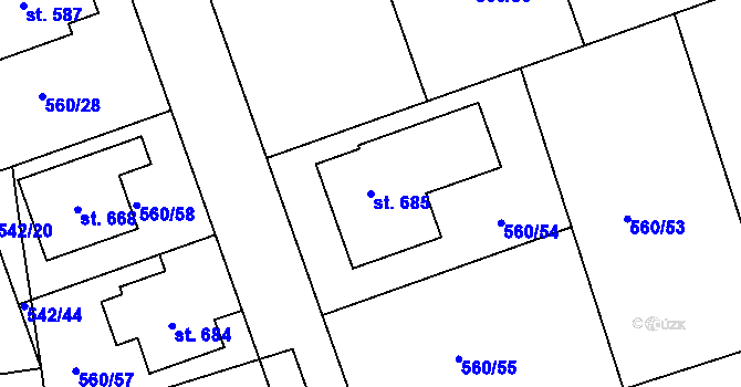 Parcela st. 685 v KÚ Staré Hradiště, Katastrální mapa