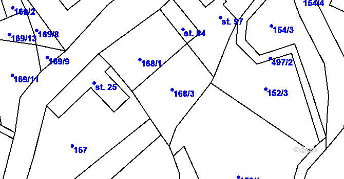 Parcela st. 168/3 v KÚ Staré Hutě na Moravě, Katastrální mapa