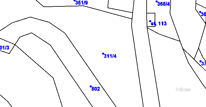 Parcela st. 311/4 v KÚ Staré Hutě na Moravě, Katastrální mapa
