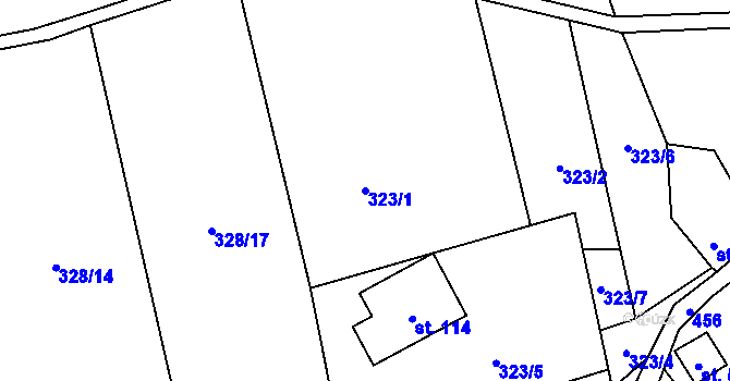 Parcela st. 323/1 v KÚ Staré Hutě na Moravě, Katastrální mapa