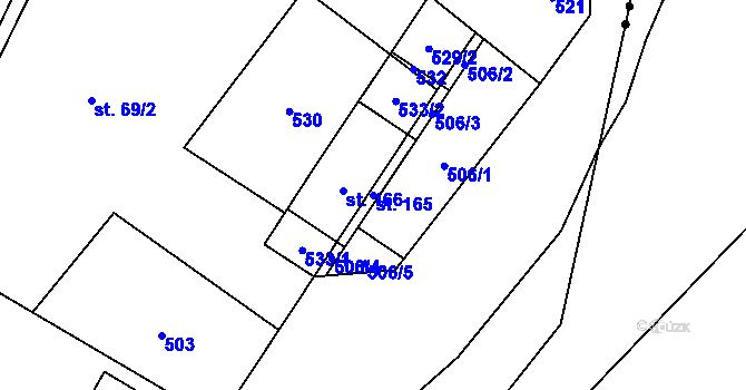 Parcela st. 165 v KÚ Staré Hutě na Moravě, Katastrální mapa
