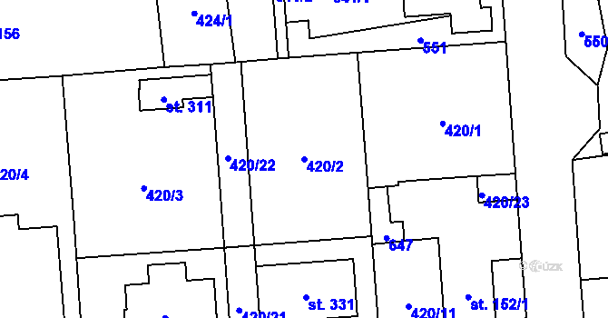 Parcela st. 420/2 v KÚ Staré Jesenčany, Katastrální mapa