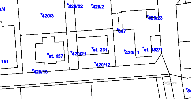 Parcela st. 420/12 v KÚ Staré Jesenčany, Katastrální mapa