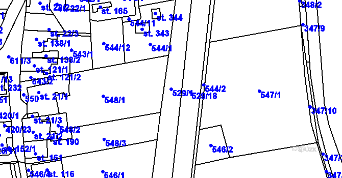 Parcela st. 529/1 v KÚ Staré Jesenčany, Katastrální mapa