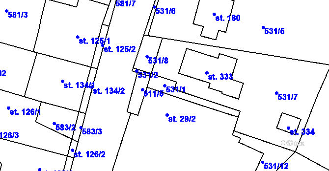 Parcela st. 531/1 v KÚ Staré Jesenčany, Katastrální mapa