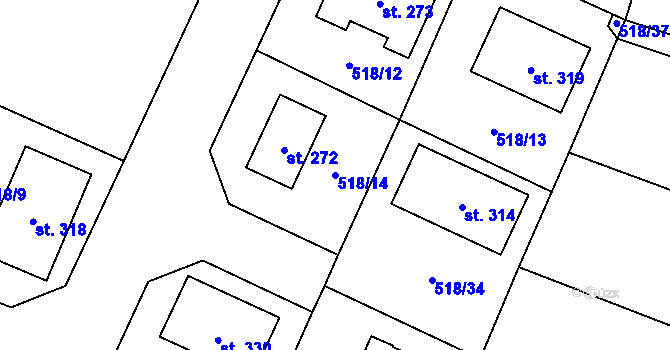Parcela st. 518/14 v KÚ Staré Jesenčany, Katastrální mapa