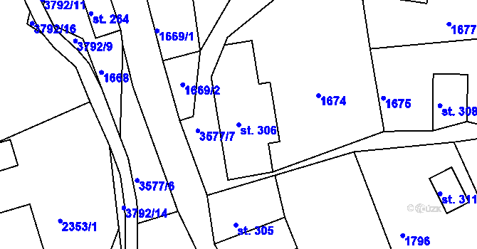 Parcela st. 306 v KÚ Staré Křečany, Katastrální mapa