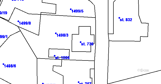 Parcela st. 738 v KÚ Staré Křečany, Katastrální mapa