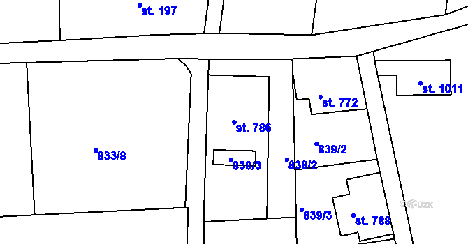 Parcela st. 786 v KÚ Staré Křečany, Katastrální mapa