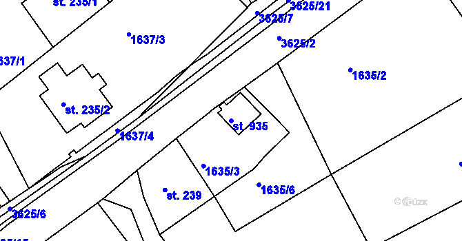 Parcela st. 935 v KÚ Staré Křečany, Katastrální mapa