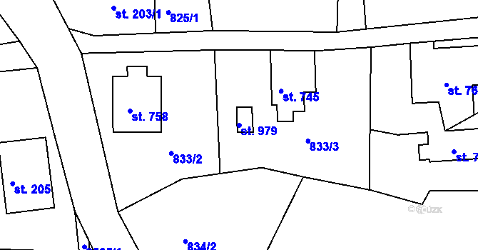 Parcela st. 979 v KÚ Staré Křečany, Katastrální mapa