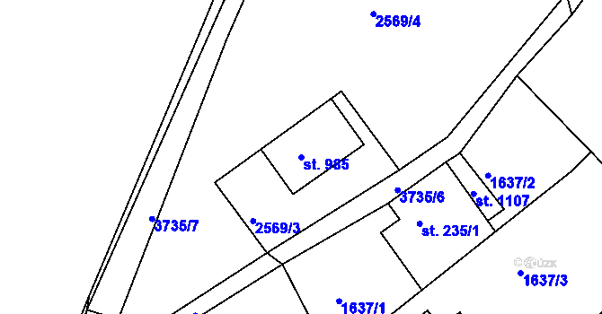 Parcela st. 985 v KÚ Staré Křečany, Katastrální mapa