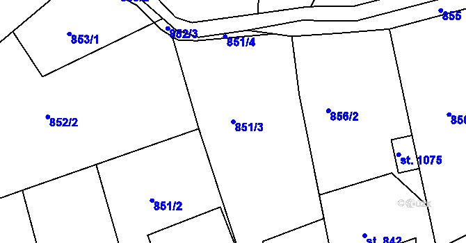 Parcela st. 851/3 v KÚ Staré Křečany, Katastrální mapa