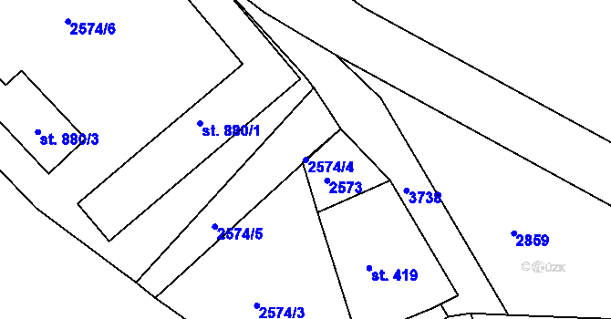 Parcela st. 2574/4 v KÚ Staré Křečany, Katastrální mapa