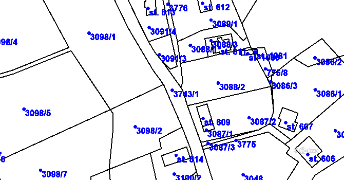Parcela st. 3743/1 v KÚ Staré Křečany, Katastrální mapa