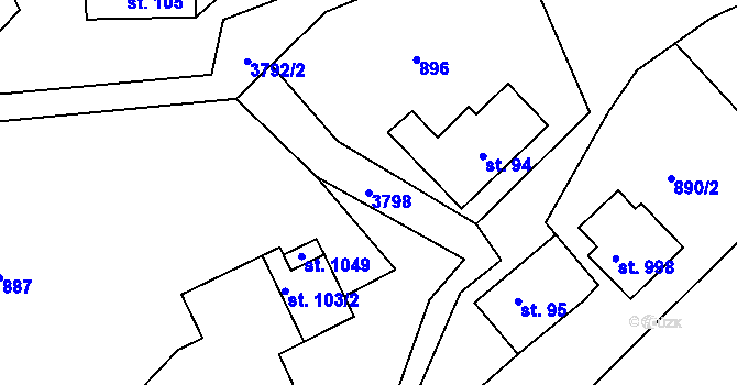Parcela st. 3798 v KÚ Staré Křečany, Katastrální mapa