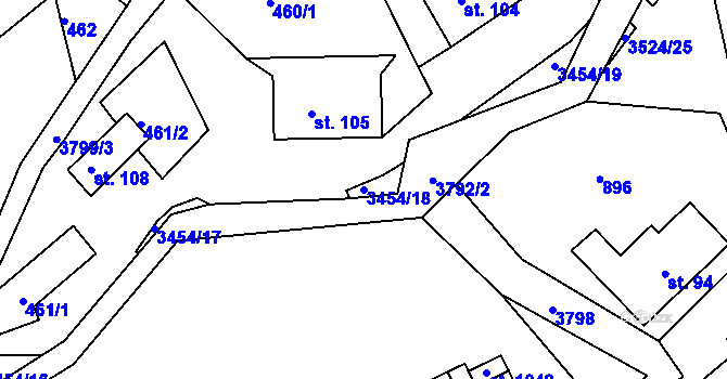 Parcela st. 3454/18 v KÚ Staré Křečany, Katastrální mapa