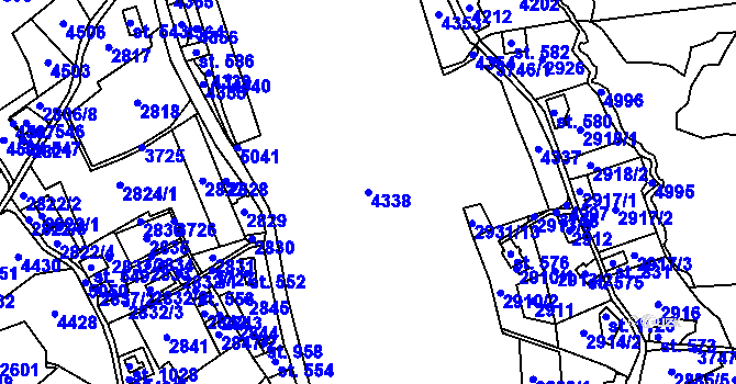 Parcela st. 4338 v KÚ Staré Křečany, Katastrální mapa