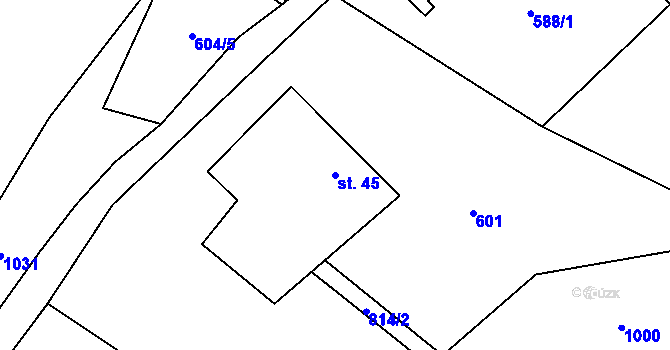 Parcela st. 45 v KÚ Petrušov, Katastrální mapa