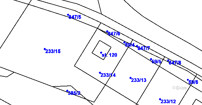Parcela st. 120 v KÚ Petrušov, Katastrální mapa