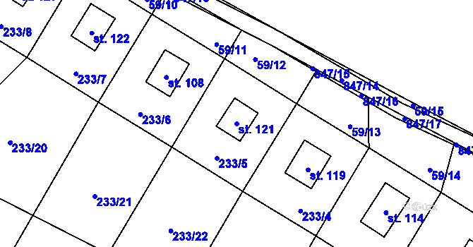 Parcela st. 121 v KÚ Petrušov, Katastrální mapa