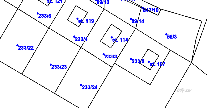 Parcela st. 233/3 v KÚ Petrušov, Katastrální mapa
