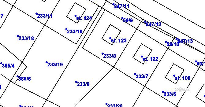 Parcela st. 233/8 v KÚ Petrušov, Katastrální mapa