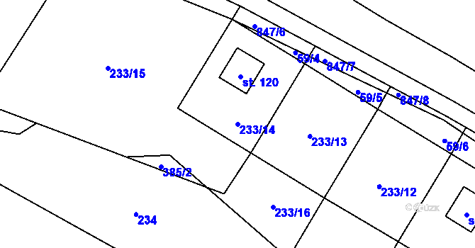 Parcela st. 233/14 v KÚ Petrušov, Katastrální mapa