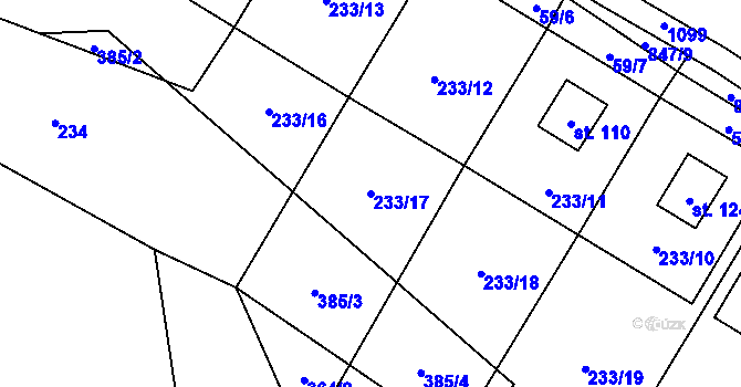 Parcela st. 233/17 v KÚ Petrušov, Katastrální mapa